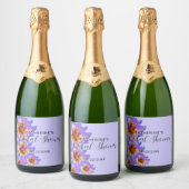 紫色の水の色の花ロマンチックブライダルシャワー スパークリングワインラベル (ボトル)