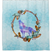 紫色の水の色ウルフとボホリース シャワーカーテン (正面)