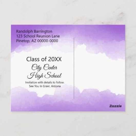 紫色の水の色クラス懇親会日付の保存 ポストカード (裏面)