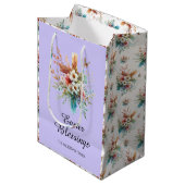 紫色の水の色クロス花キリスト教イースター ミディアムペーパーバッグ (正面アングル)