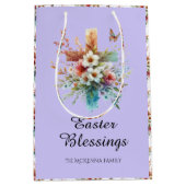 紫色の水の色クロス花キリスト教イースター ミディアムペーパーバッグ (正面)