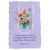 紫色の水の色クロス花キリスト教イースター ミディアムペーパーバッグ (裏面)