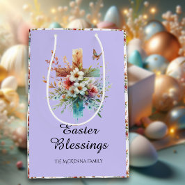 紫色の水の色クロス花キリスト教イースター ミディアムペーパーバッグ