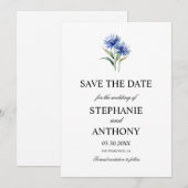 紫色の水の色コーンフラワーWIldflower 結婚's セーブザデート (正面/裏面)
