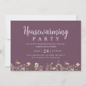 紫色の水の色ワイルドフラワー引っ越し祝いパーティーパーティー 招待状 (正面)
