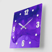 紫色の水カラー抽象芸術と金ゴールドグリッター星 スクエア壁時計 (傾斜)
