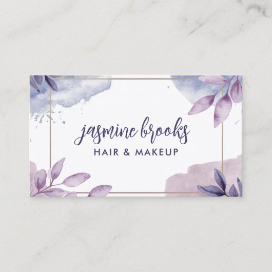 紫色の水カラー離れ金ゴールドフレーム 名刺 (正面)