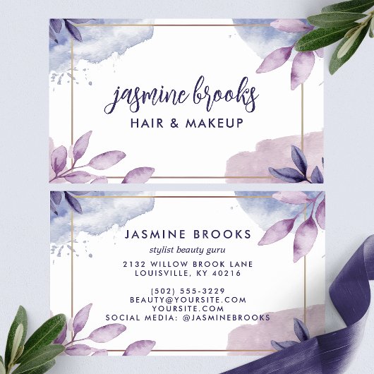 紫色の水カラー離れ金ゴールドフレーム 名刺