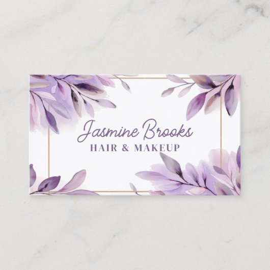 紫色の水カラー離れ金ゴールドフレーム 名刺 (正面)