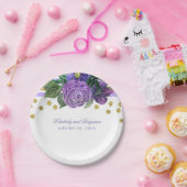 紫色の水彩の花と金ゴールド紙吹雪 モダン ペーパープレート (パーティー)