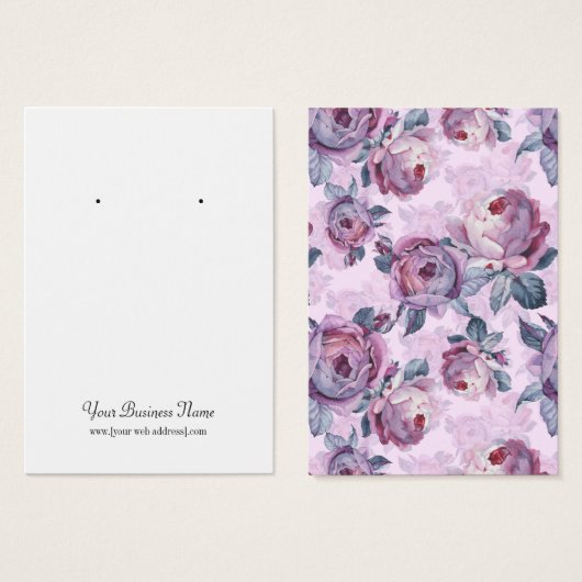 紫色の水彩の花のカスタムイヤリングカード (正面&裏面)