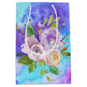 紫色の水彩の花の中抱き枕 ミディアムペーパーバッグ (正面)