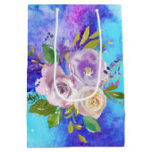 紫色の水彩の花の中抱き枕 ミディアムペーパーバッグ (裏面)