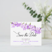 紫色の水彩の花エレガント日付を保存 案内ポストカード (スタンド正面)