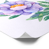 紫色の水彩の花ベビーシャワーパーソナライズされた ポスター (角)