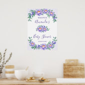 紫色の水彩の花ベビーシャワーパーソナライズされた ポスター (キッチン)