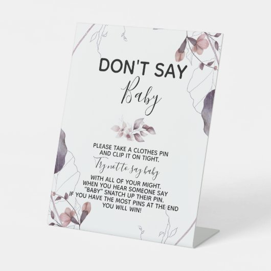 紫色の水彩の花ベビーシャワー 台座サイン (正面)