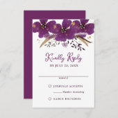 紫色の水彩の花RSVP返信 招待状 (正面/裏面)