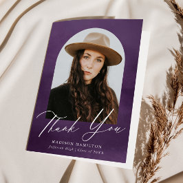 紫色の水彩アーチ写真卒業 サンキューカード