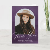 紫色の水彩アーチ写真卒業 サンキューカード (正面)