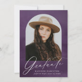 紫色の水彩アーチ写真卒業 案内状 (正面)