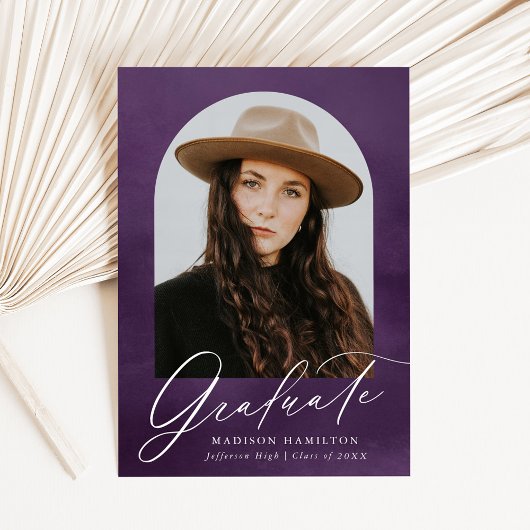 紫色の水彩アーチ写真卒業 案内状