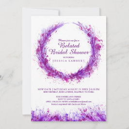 紫色の水彩アートスプラットのブライダルシャワー 招待状