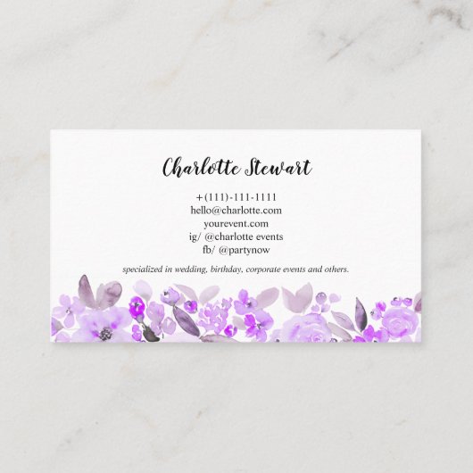 紫色の水彩イベントプランナーロゴ 名刺 (裏面)