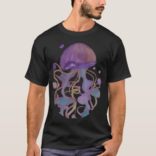 紫色の水彩クラゲ Tシャツ (正面)