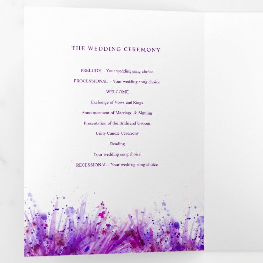 紫色の水彩スプラッシュアートリース結婚ズ 三つ折りプログラム (内部最初)
