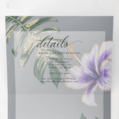 紫色の水彩ハイビスカス結婚フローラ 三つ折り招待状 (内部最初)