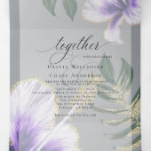 紫色の水彩ハイビスカス結婚フローラ 三つ折り招待状 (内部中)