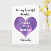 紫色の水彩ハート22番目の誕生日カード カード (黄色い花)