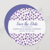 紫色の水彩ハート セーブザデート (正面/裏面)