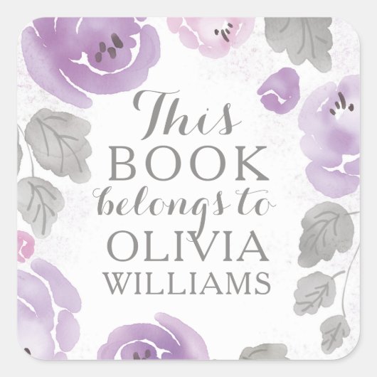 紫色の水彩バラこの本はシール属 スクエアシール (正面)