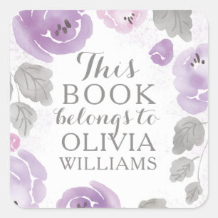 紫色の水彩バラこの本はシール属 スクエアシール