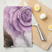 紫色の水彩バラと蝶 キッチンタオル (四つ折り)