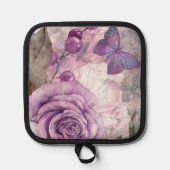 紫色の水彩バラと蝶 鍋敷き (正面)