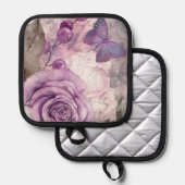 紫色の水彩バラと蝶 鍋敷き (正面/裏面)
