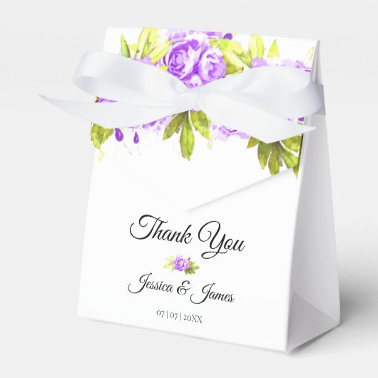 紫色の水彩バラアレンジメントサンキュー フェイバーボックス (正面サイド)