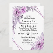 紫色の水彩フラワーフレームとタイポグラフィ (正面/裏面)