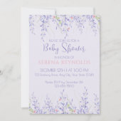 紫色の水彩フローラかわいい赤ちゃんシャワー 招待状 (正面)
