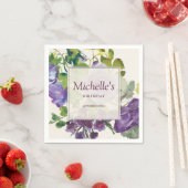 紫色の水彩フローラつる植物誕生日名日付 スタンダードカクテルナプキン (インサイチュ)