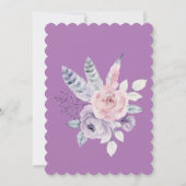 紫色の水彩フローラと羽の母の日 招待状 (裏面)