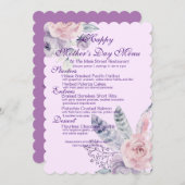紫色の水彩フローラと羽の母の日 招待状 (正面/裏面)