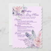 紫色の水彩フローラと羽の母の日 招待状 (正面)