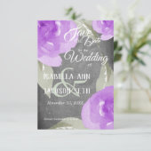 紫色の水彩フローラと黒板 セーブザデート (スタンド正面)