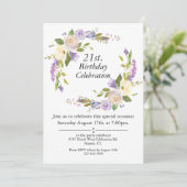 紫色の水彩フローラカスタマイズ可能21誕生日 招待状 (スタンド正面)