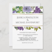 紫色の水彩フローラグリーンつる植物金ゴールド結婚ズ 招待状 (正面)