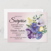 紫色の水彩フローラサプライズピンク誕生日 ポストカード (正面/裏面)